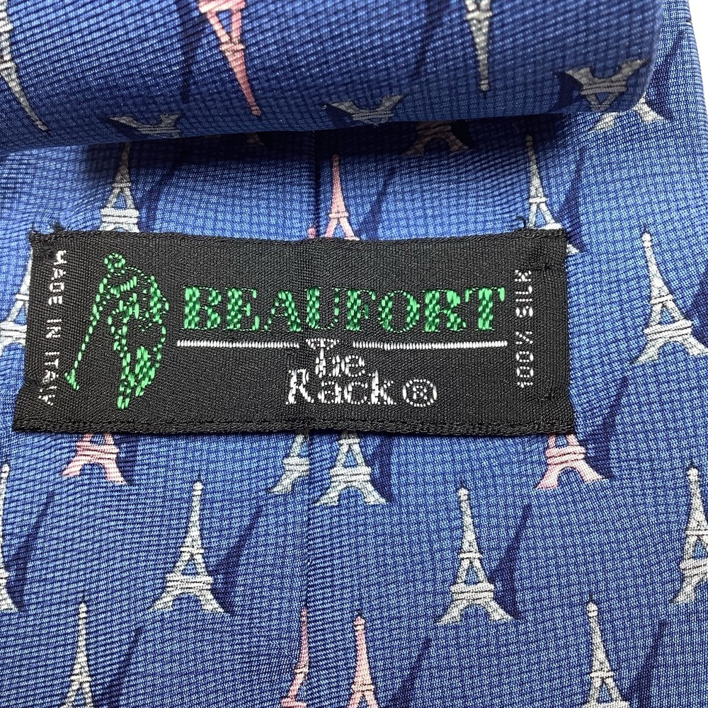 Beaufort Tie Rack Blue Silk Eiffel Tower Novelty Necktie Made in‎ Italy